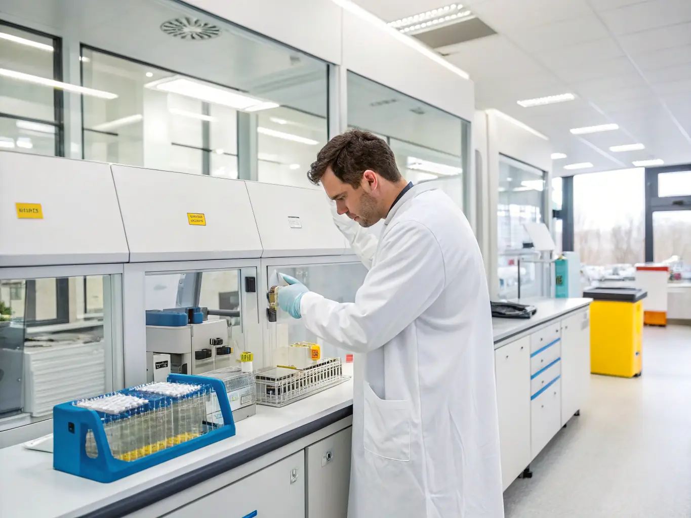 A technician collecting a urine sample for drug testing in a private, professional setting, emphasizing Dunnam Occupational Care's commitment to confidentiality and accuracy.